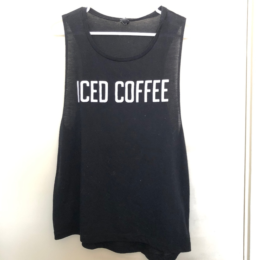 GUC PRIVATE PARTY Black Muscle Tank ICED COFFEE L